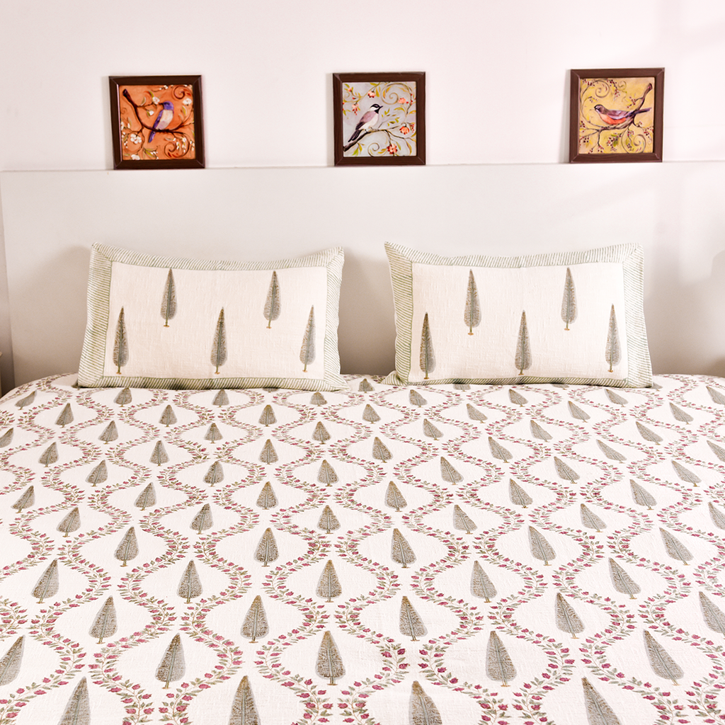 Gulmohar Collection – Khadi Printed Bedcover Set (90x108")