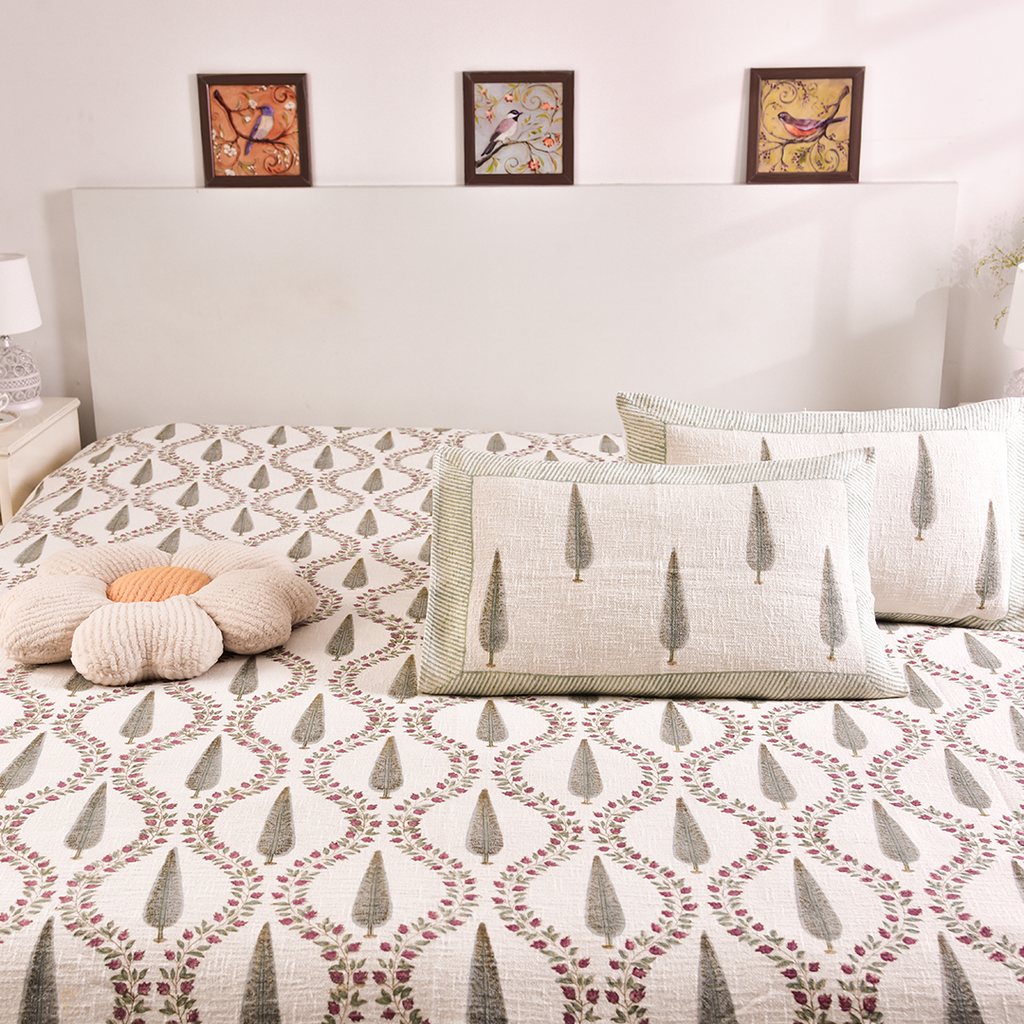 Gulmohar Collection – Khadi Printed Bedcover Set (90x108")
