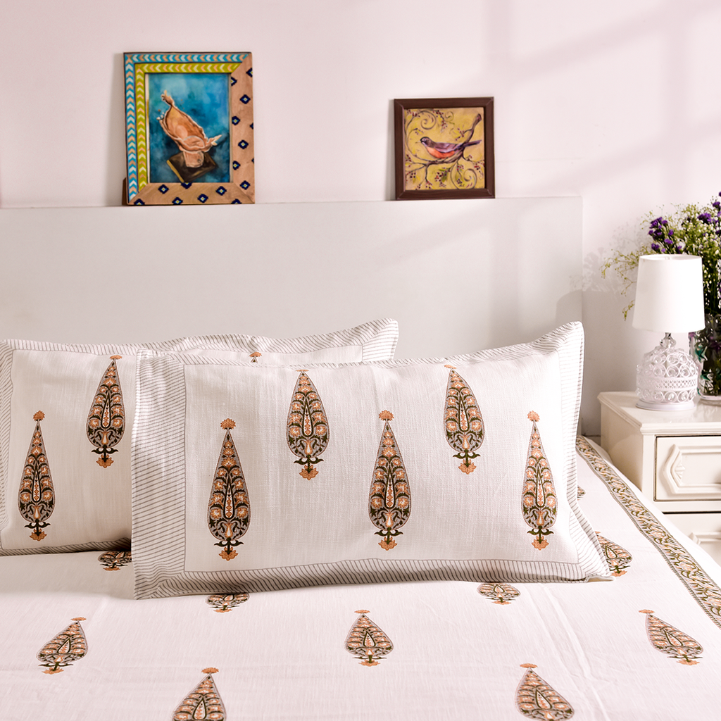 Gulmohar Aura – Khadi Printed Bedcover (90x108") with 2 Pillow Covers