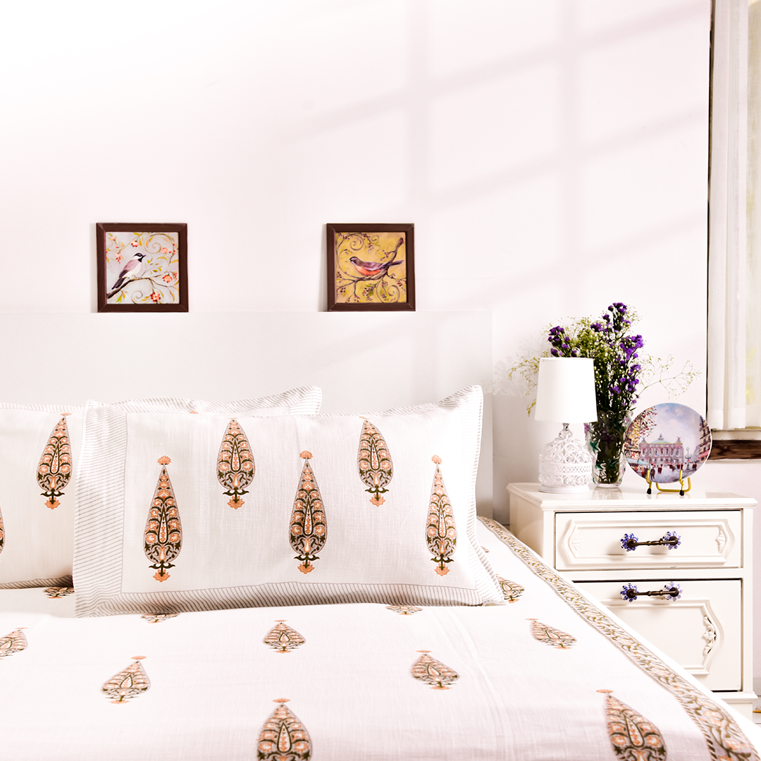 Gulmohar Aura – Khadi Printed Bedcover (90x108") with 2 Pillow Covers