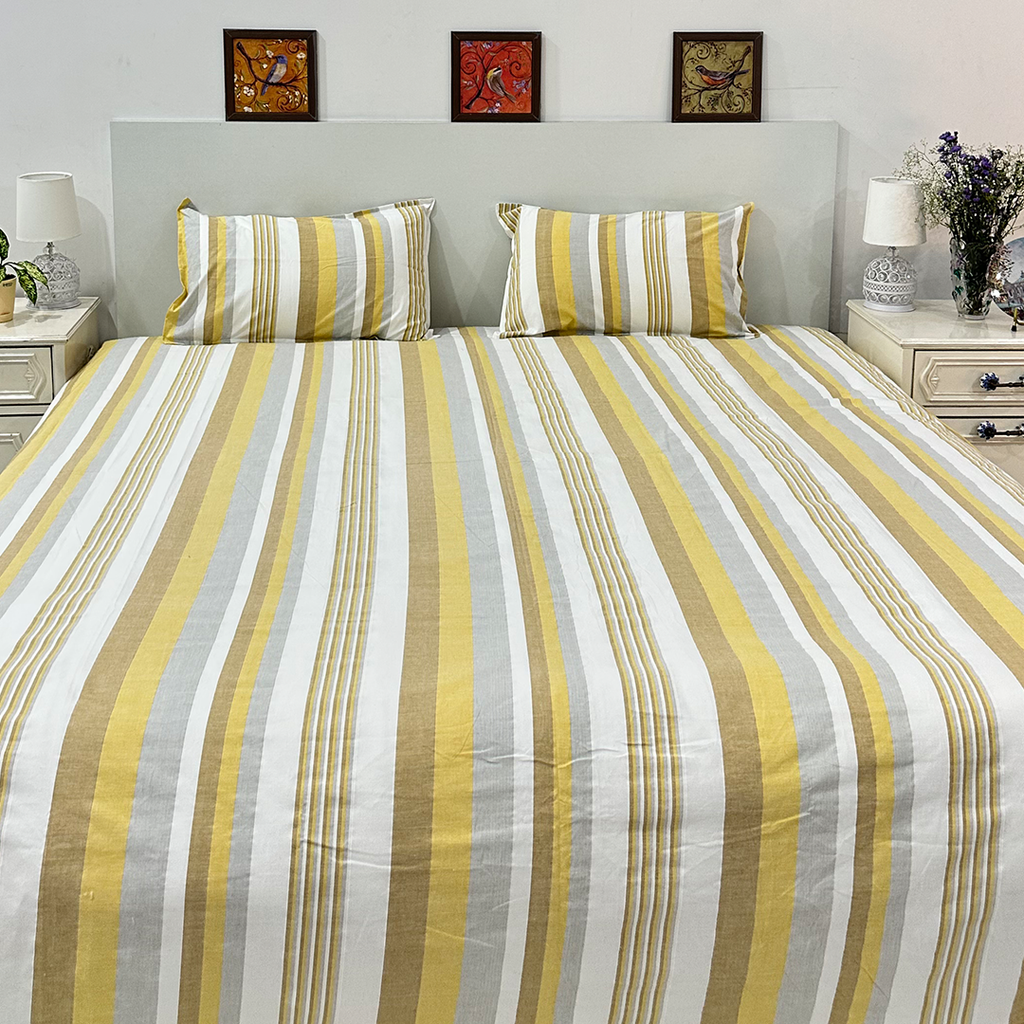 Sandstone Velvet Luxe – Yellow Striped Cotton Bedcover