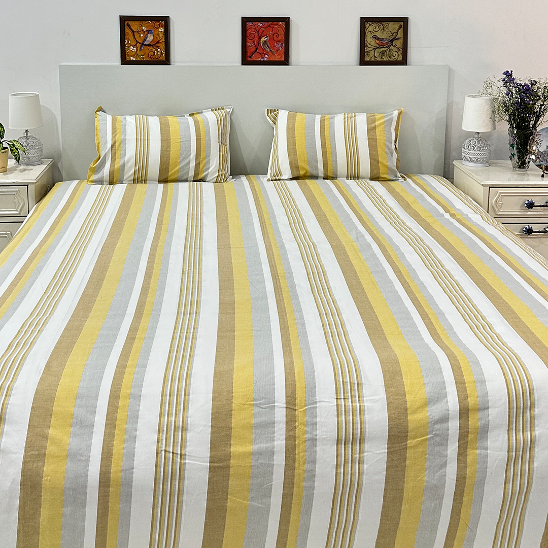 Sandstone Velvet Luxe – Yellow Striped Cotton Bedcover