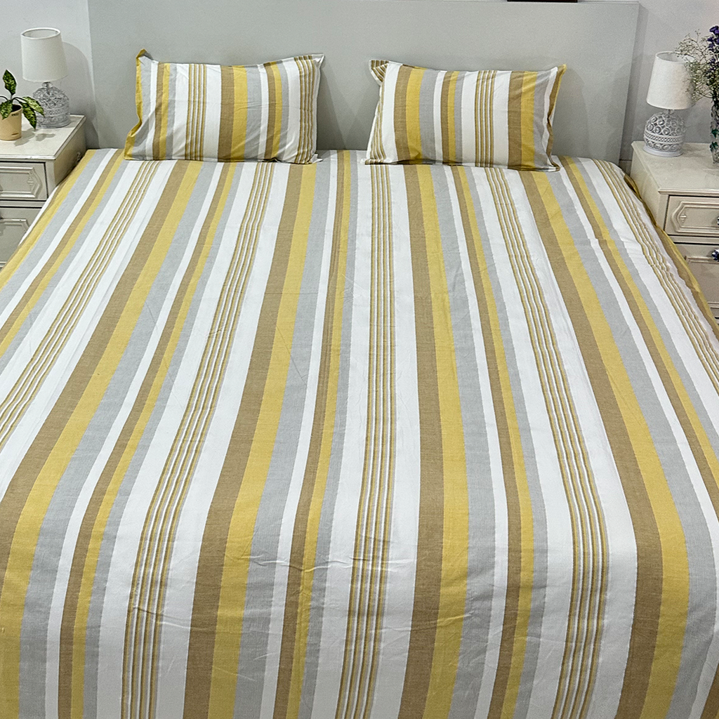 Sandstone Velvet Luxe – Yellow Striped Cotton Bedcover