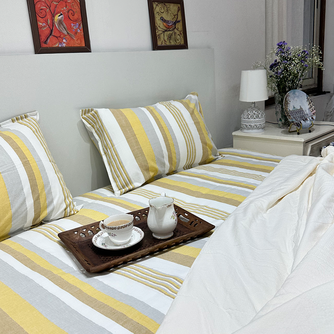 Sandstone Velvet Luxe – Yellow Striped Cotton Bedcover